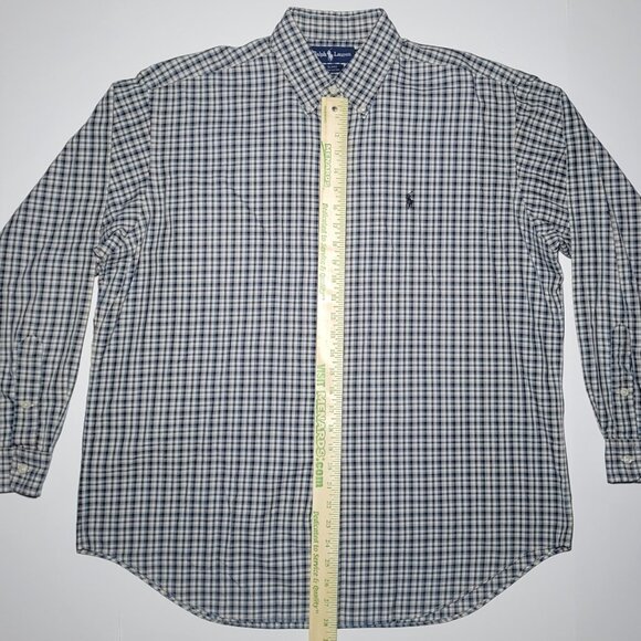 Ralph Lauren Mens Black Blue Checkered Long Sleeve Button Up Shirt Size Large - Picture 12 of 13